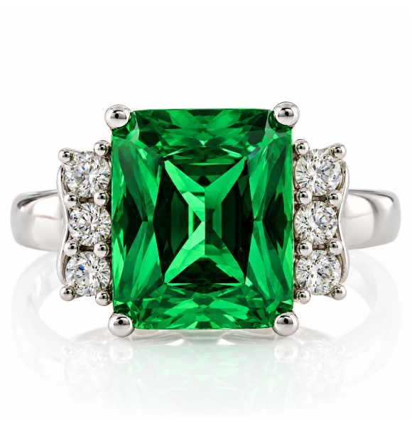 Anillo de Corte Esmeralda Plata 925 Verde