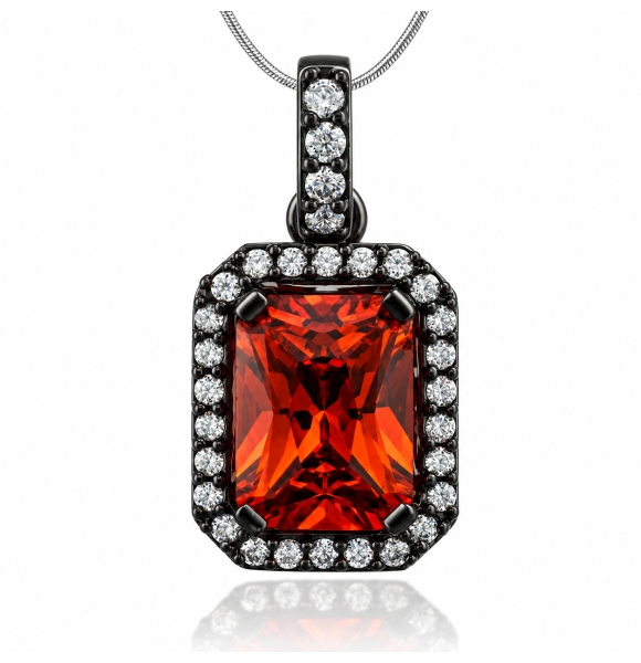 Dije de Ópalo de Fuego en Corte Esmeralda y Zirconias.