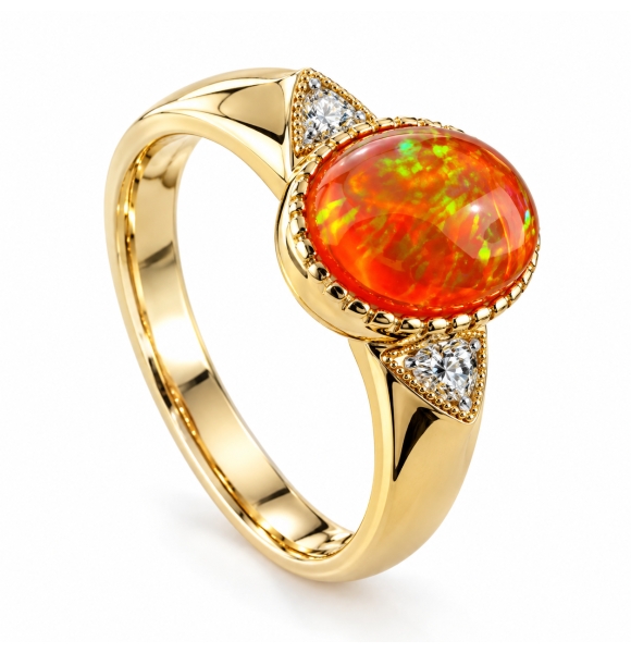 Anillo con Opalo de Fuego en Plata con Chapa de Oro