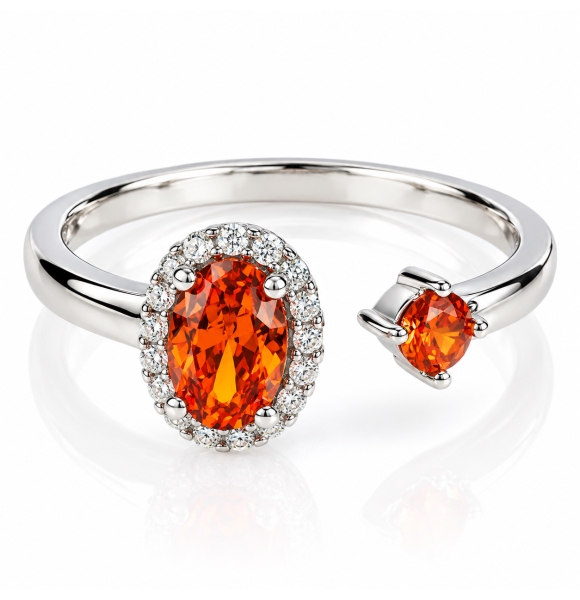 Hermoso Anillo de Doble Opalo de Fuego en Plata de Ley 925