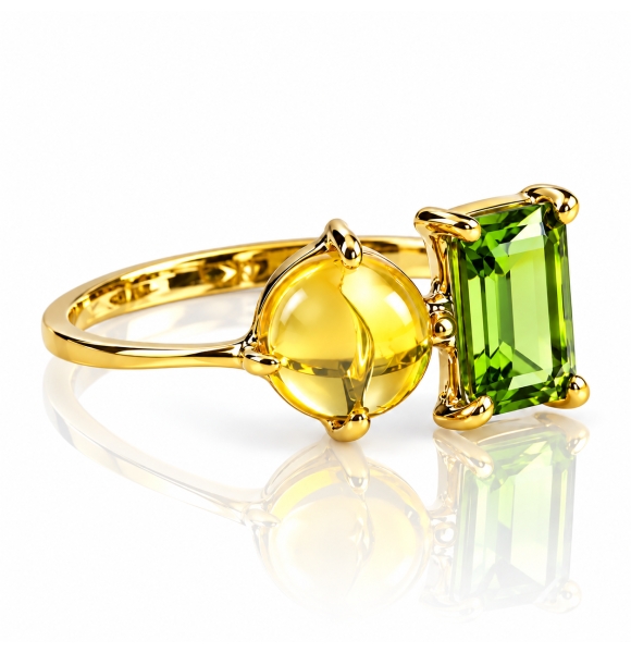 Anillo de Oro Amarillo 14K Opalo Con Peridoto Genuino