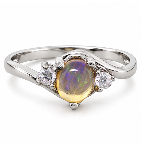 Anillo de Plata con Ópalo de Fuego Natural
