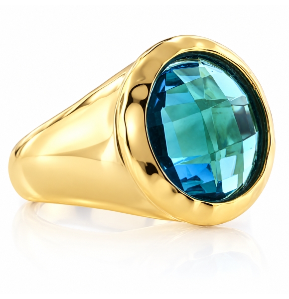 Hermoso Anillo de Plata con Topacio Azul, Anillo Martillado