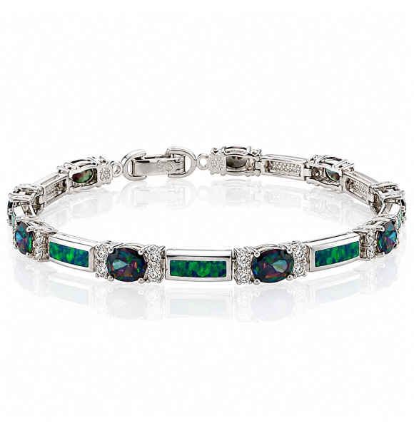 Elegante Pulsera de Plata de Ley .925 con Topacio y Ópalo