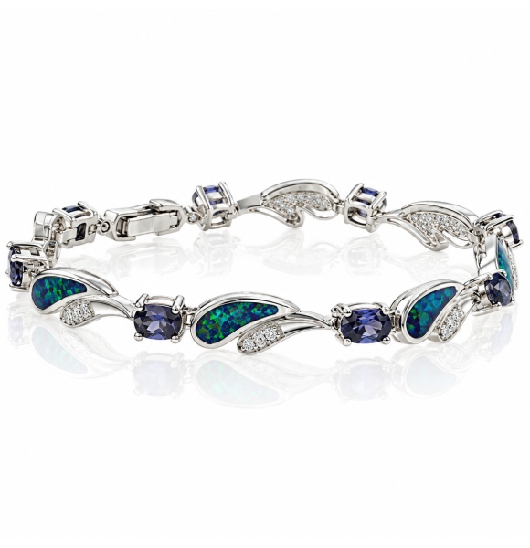 Hermosa Pulsera de Plata de Ley .925 con Topacio y Ópalo