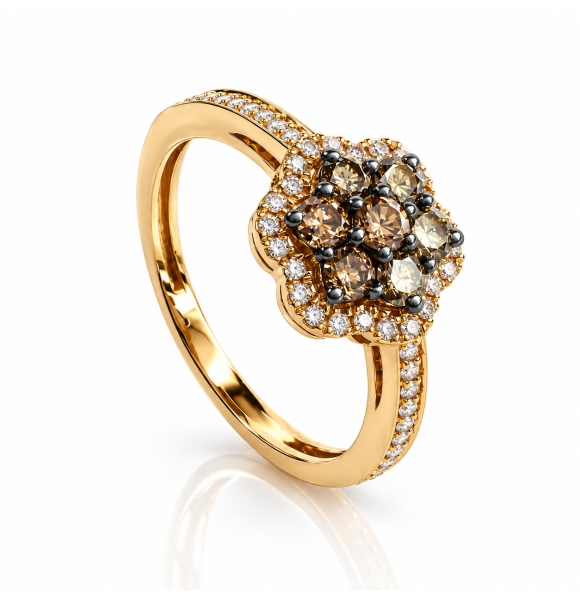 0.70 Ctw Anillo de Oro Amarillo de 14K con Diamante Chocolate