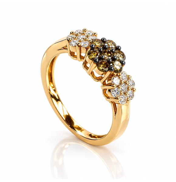 0.75 Ctw Anillo de Flor Oro Amarillo de 14K con Diamante Chocolate