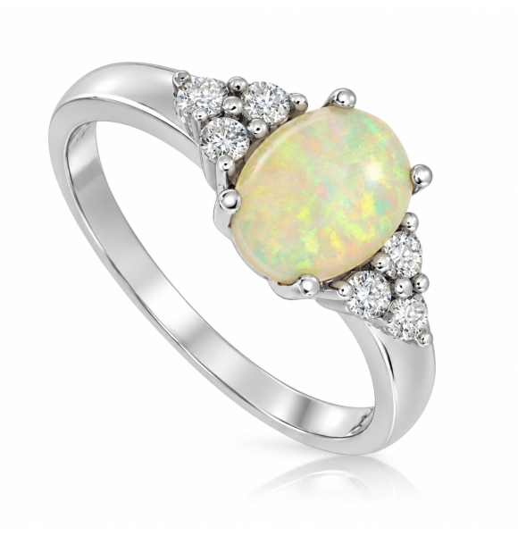 Anillo de  Plata con Ópalo y Diamantes Sintéticos