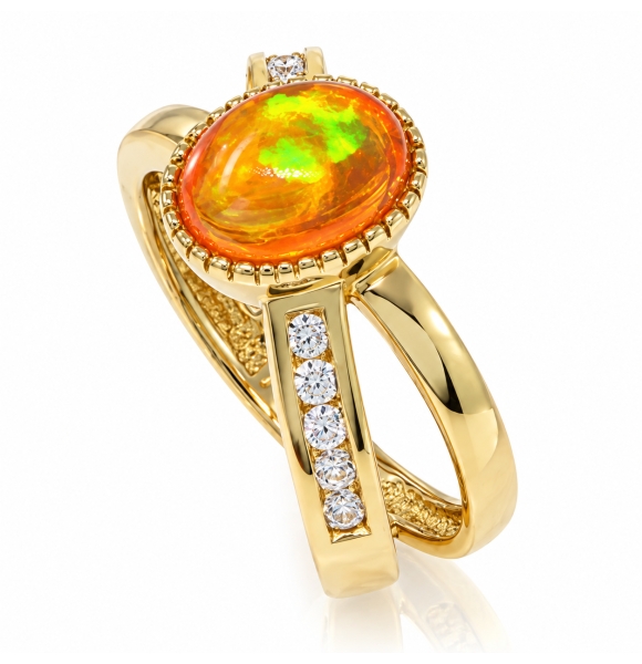 Anillo de Ópalo de Fuego en Plata con Chapa de Oro