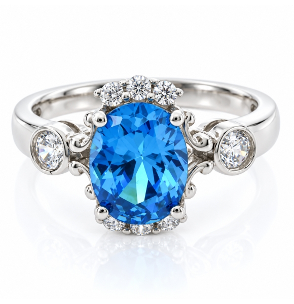Anillo de Topacio Azul en Plata Esterlina