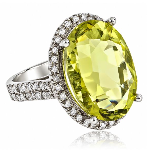 Anillo de Oro Blanco 14K con Citrina Amarilla Natural