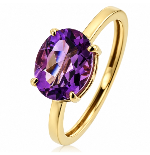 Hermoso Anillo de Amatista Genuina en Oro de 14K