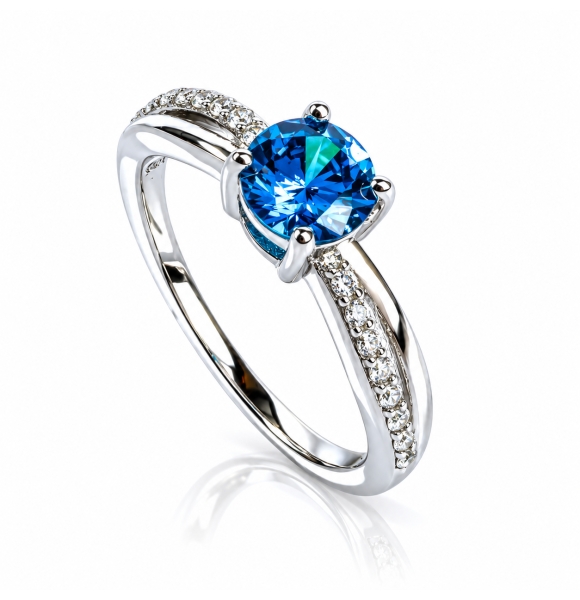 Anillo de Compromiso en Plata Con Topacio Azul Suiza