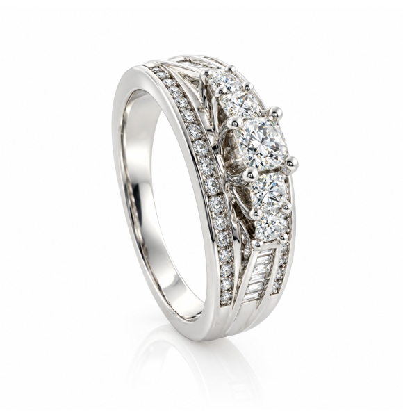 Anillo de Compromiso con Diamantes en Oro Blanco 18k