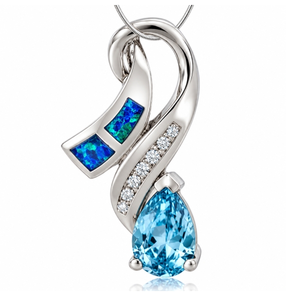 Dije de Ópalo y Topaz Azul en Corte de Pera con Plata de Ley