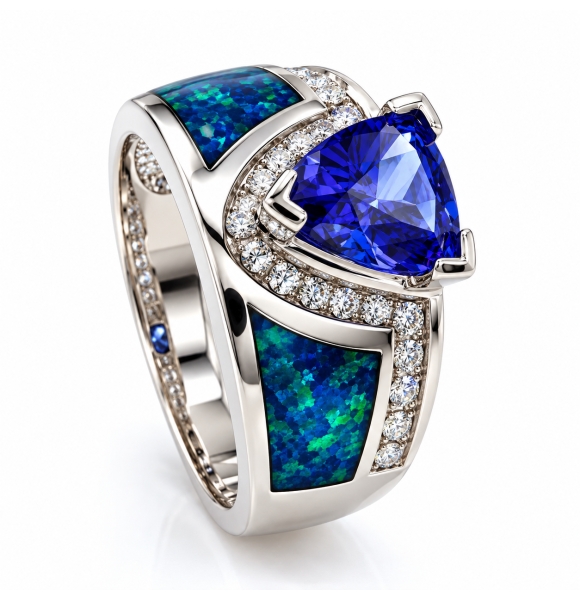 Anillo de Opalo Australiano y Tanzanita