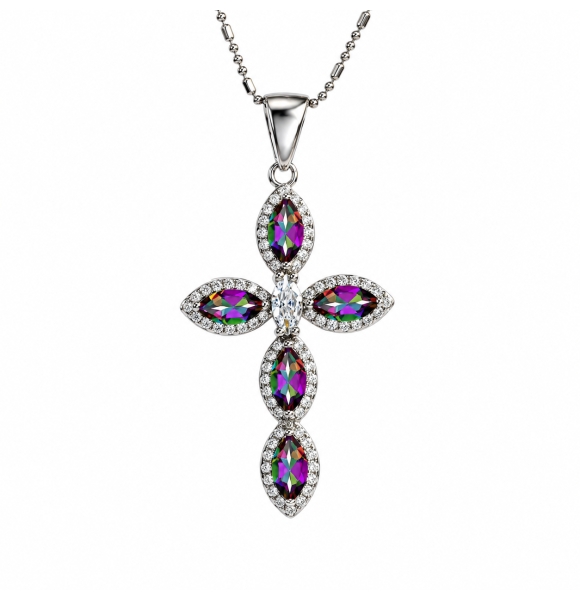 Cruz de Plata Con Topacio Mistico y Zirconia
