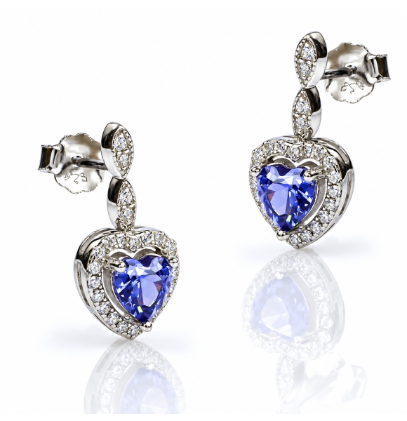 Juego de Tanzanita Aretes y Dije Corte Corazon Con Plata