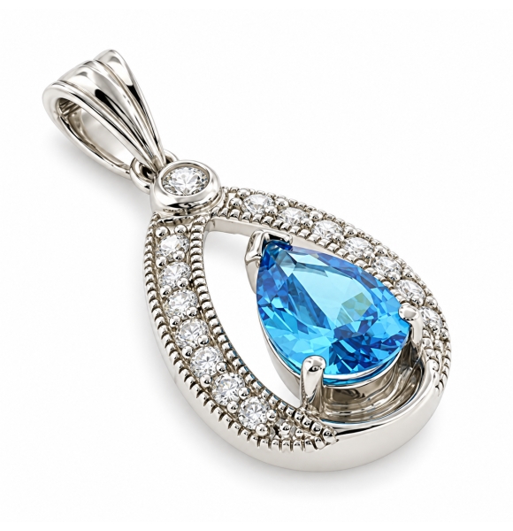 Dije de Plata .925 con una Gema de Topacio Azul