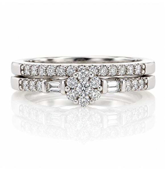 Anillo de Compromiso en Oro Blanco de 14K y Diamantes
