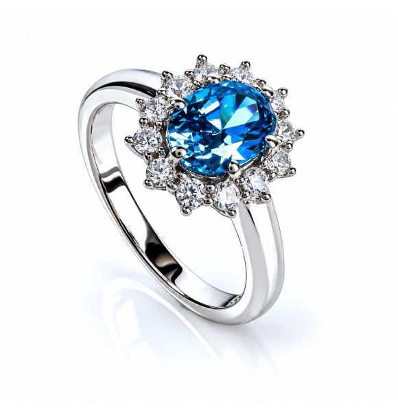 Anillo de Topacio Azul en Corte Ovalo Con Plata 925