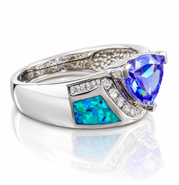 Anillo de Opalo Australiano y Tanzanita