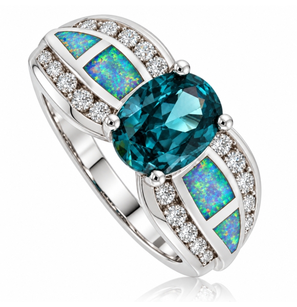 Anillo de Alejandrita con Ópalo de Corte Ovalado.
