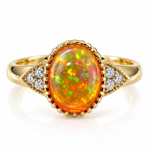 Anillo con Opalo de Fuego en Plata con Chapa de Oro