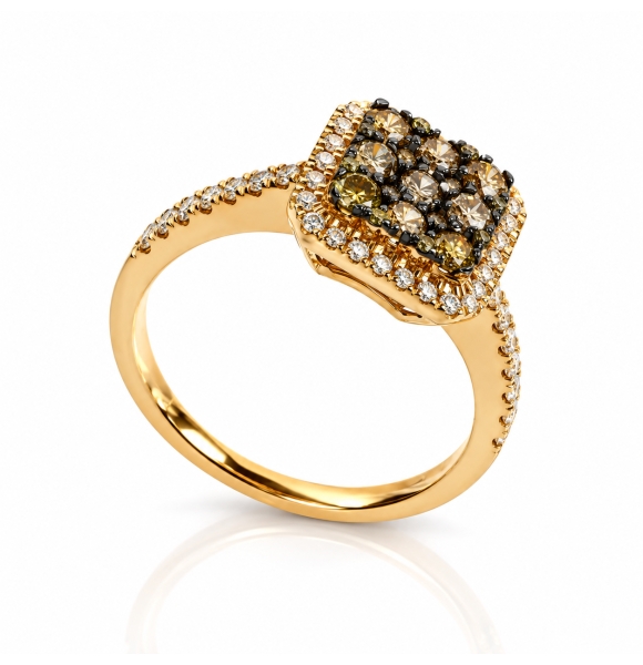 0.88 Ctw Anillo de Oro Amarillo de 14K con Diamante Chocolate