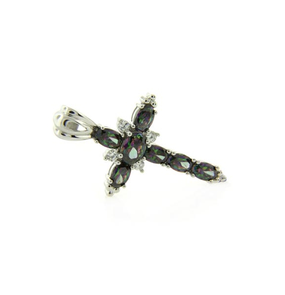 Dije de Cruz con Topacio Místico en Plata .925