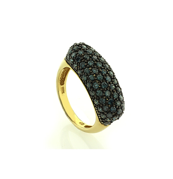 14K Yellow Gold Blue Diamonds Ring