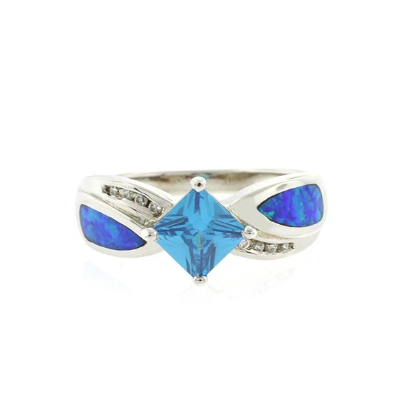 Anillo de Opalo con Topacio Azul