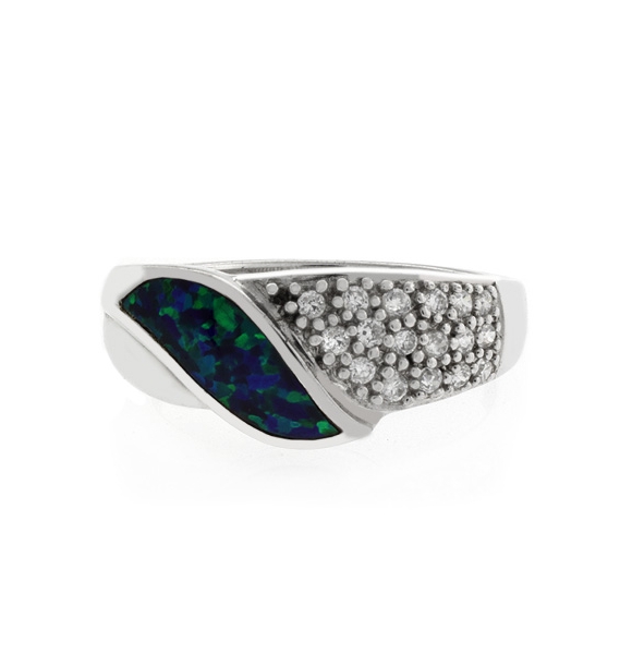 Anillo de Plata con Opalo y Zirconias Incrustadas