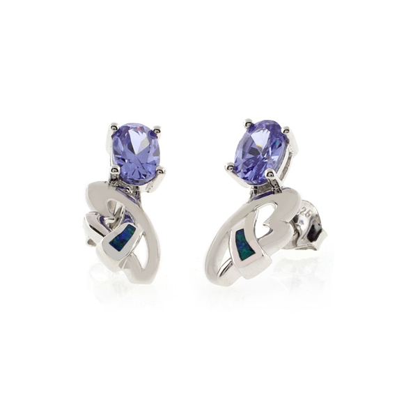 Aretes de Plata con Tanzanita y Ópalo Australiano