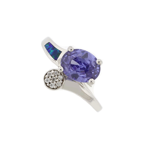 Opalo Australiano y Tanzanita en Anillo de Plata