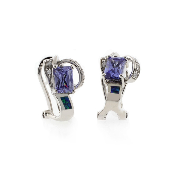 Hermosos Aretes de Plata de Ley con Tanzanita y Ópalo