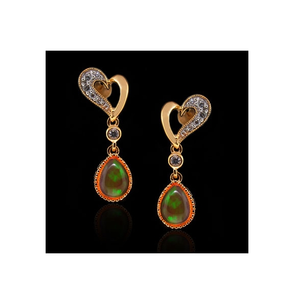 Elegantes Aretes de Plata de Ley con Baño de Oro y Ópalo de Fuego