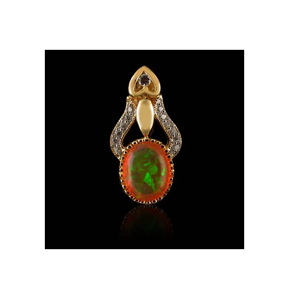 Dije de Ópalo de Fuego en Plata con Baño de Oro 14K