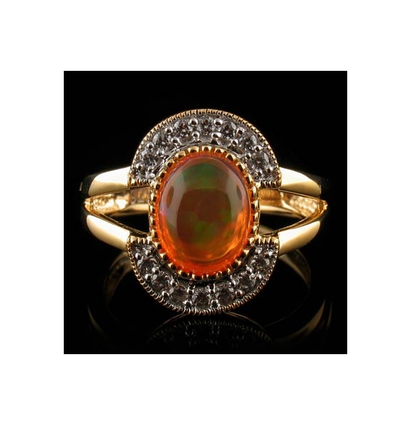 14K Gold Plated Quality Fire Opal Silver Ring