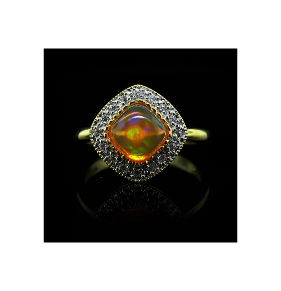 14K Gold Plated Quality Fire Opal Silver Ring