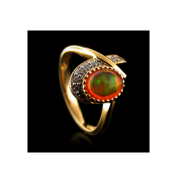 14K Gold Plated Quality Fire Opal Silver Ring