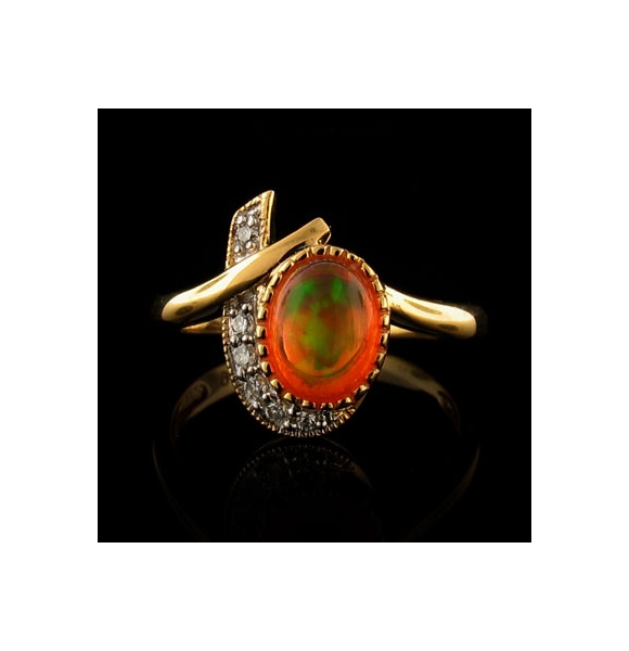 14K Gold Plated Quality Fire Opal Silver Ring