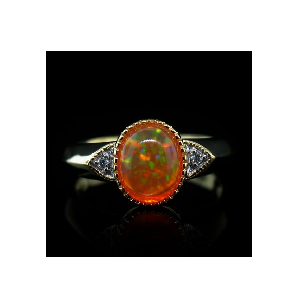 14K Gold Plated Quality Fire Opal Silver Ring