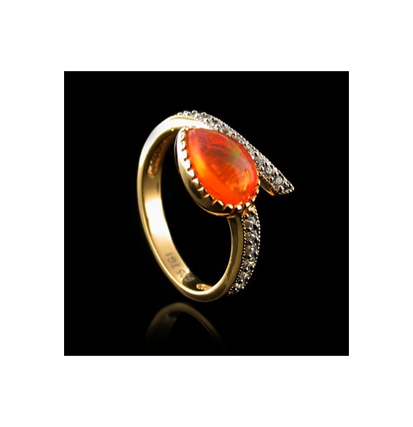 14K Gold Plated Quality Fire Opal Silver Ring