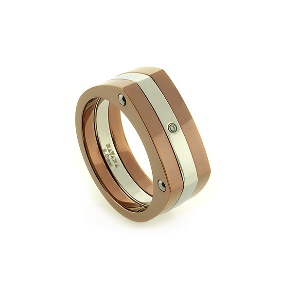 Anillo Havana de Acero Inoxidable con Diamante