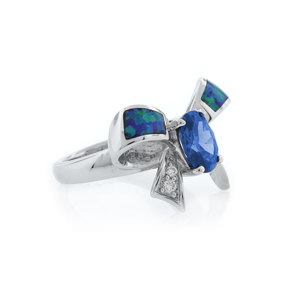 Anillo de Plata Forma de Moño con Opalo Australiano