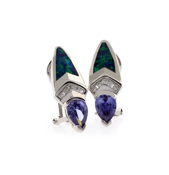 Aretes de Plata de Ley .925 con Tanzanita y Ópalo Australiano