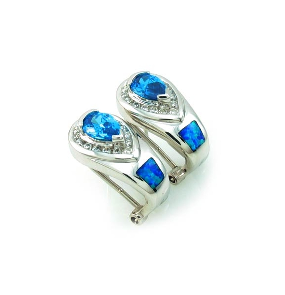 Aretes de Plata de Ley con Topacio Azul y Ópalo