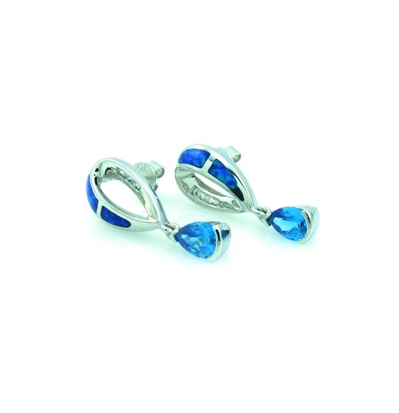 Aretes de Plata de Ley .925 con Topacio Azul y Ópalo Australiano