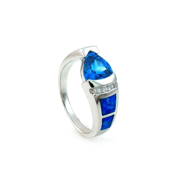 Anillo de Topacio Azul y Ópalo Australiano en Plata